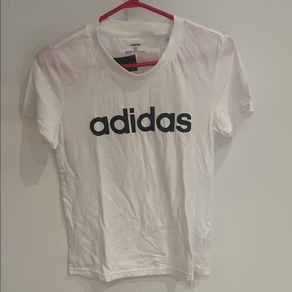 Adidas White Tee with Black Lettering